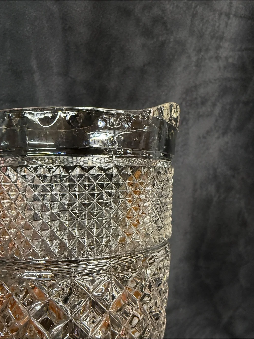 Vintage Clear Pressed Glass Diamond Point Water Pitcher Starburst Base 9”